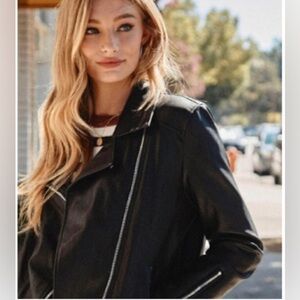 Promesa black designer vegan leather crop moto jacket SZ S